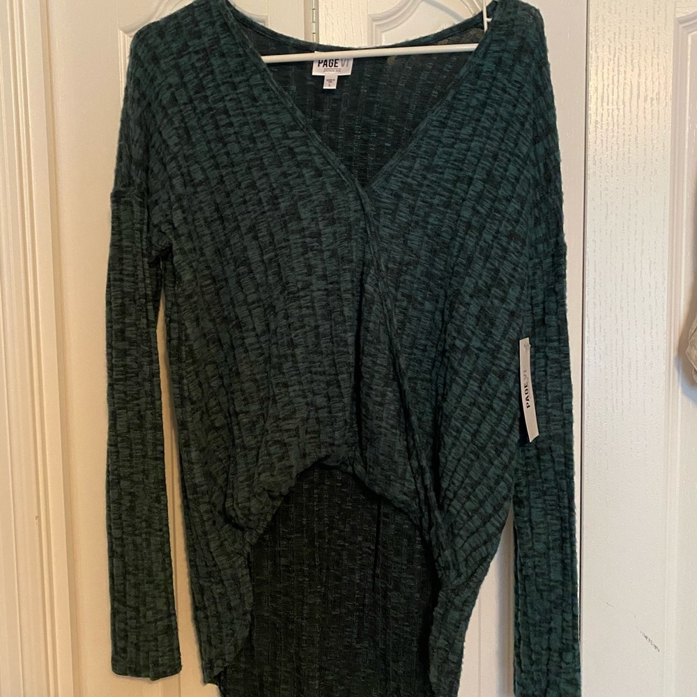 Cropped front long-sleeve lightweight sweater